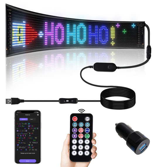 Bluetooth App Control LED Car Sign,Programmable Flexible USB 5V LED Matrix Panel,Custom Text Pattern Animation Scrolling LED Display for Car Windows Store Party Bar Decor 23''x5''