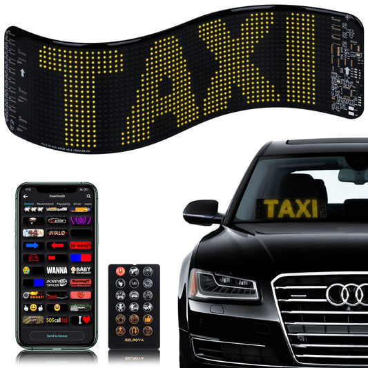 Gelrova Customizable LED Display, Flex LED Panel Sticker, Share Ride Driver Safety Car Sign Light Remote Control, Call 911 Custom GIFS Scrolling Programmable LED Sign, Car Star 6 Driver Version