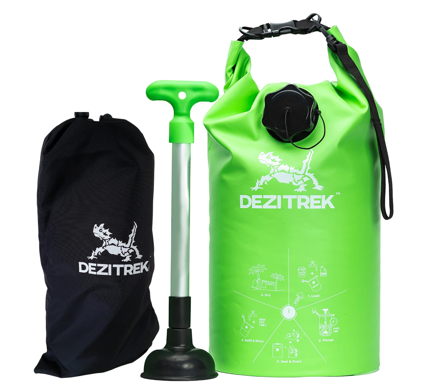 Dezitrek LARGE All in One Hand Wash Bag and Plunger Set - Off Grid Washing Machine Non Electric for Camping Travel | Eco Friendly Portable Manual Clothes Washer Laundry Bag for RV's, Apartments
